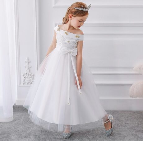 Biała sukienka dziewczęca komunijna dla druhny na ślub
