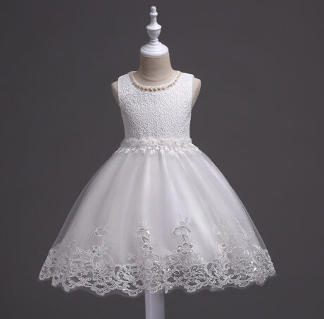 Piękna sukienka okolicznościowa dla dziewczynki biała, koronkowa