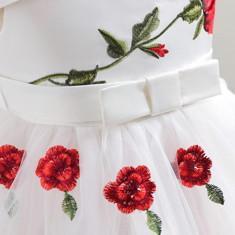 Piękna sukienka dla dziewczynki, druhny biała z czerwonymi różami