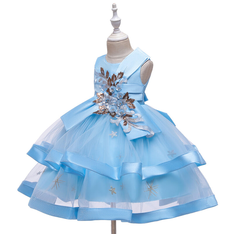 Piękna sukienka wizytowa dla dziewczynki, druhny niebieska balowa z dodatkami