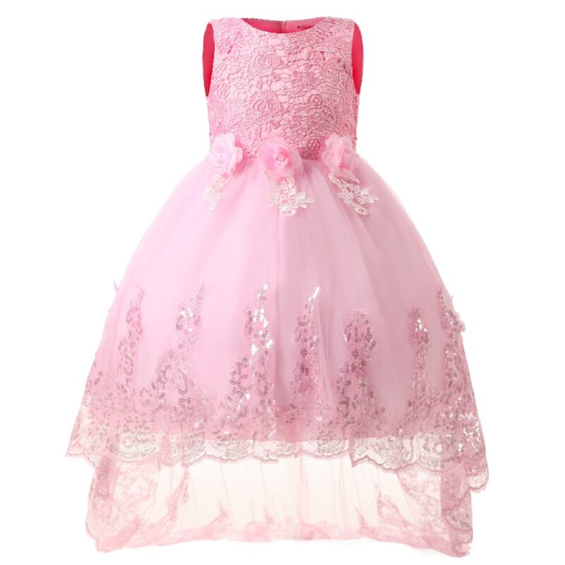 sukienka dla dziewczynki asymetryczna różowa druhna ślub